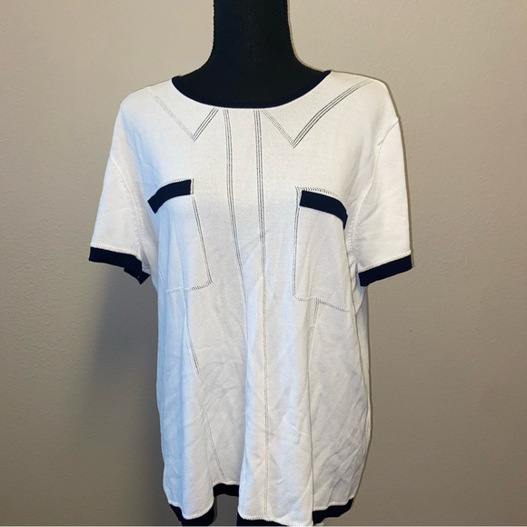 Karl Lagerfeld Blue and White Boxy Blouse with Peter Pan Collar - Picture 1 of 8